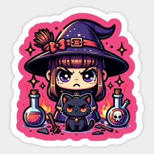 Mad Cute Witch and Black Kitty Sticker